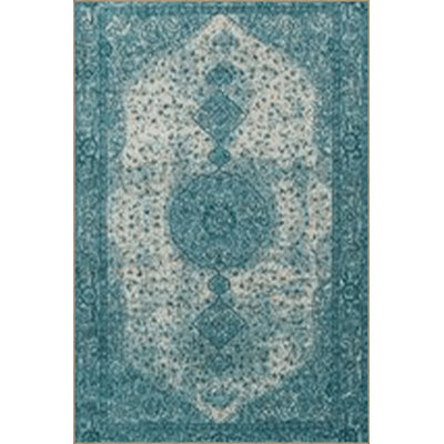 Turquoise and Beige Themed Traditional Motif Patterned Vintage Decorative Washable Rug
