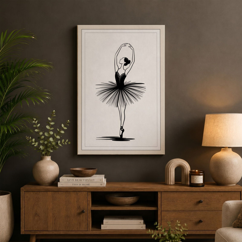 Ballet Dancer Geometric - Wrapped Canvas, 30x20 - 76.2 x 50.8 cm, Black Border