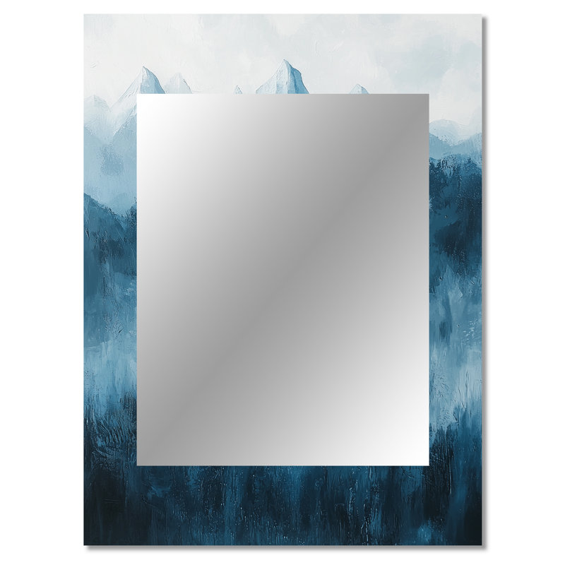 Éléphant d'Afrique moderne dans les montagnes I - miroir unique éléphant, grand miroir mural bleu, impression d'art en métal