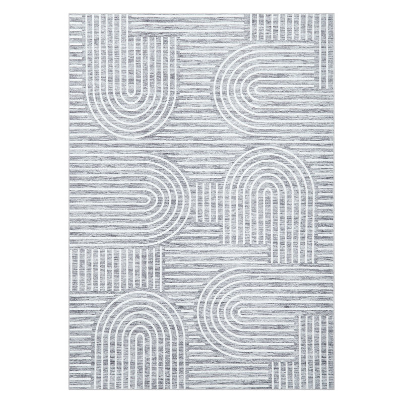 Washable Area Rug 3x5 Ft Modern Abstract Geometric Rug Non-Slip Carpet Non Shedding Foldable Floor Mat for Living Room Bedroom Dorm Grey