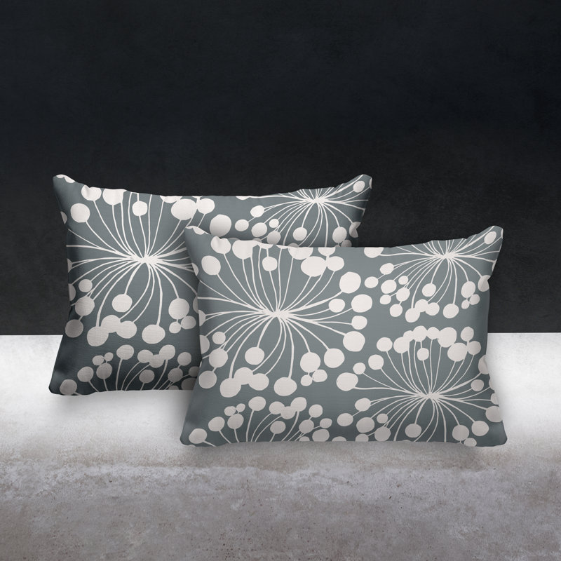 Floral Outdoor Reversible Throw Pillow, Gray