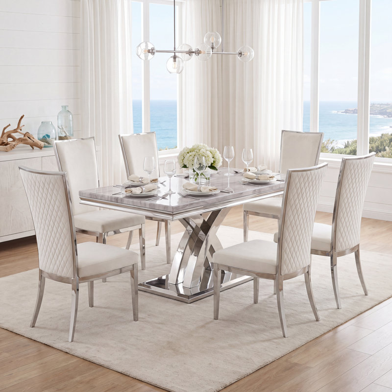 Chaises de salle à manger en velours blanc avec pieds en métal argenté