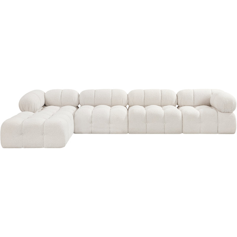 Ames Upholstered Sofa, Cream Boucle Fabric, 2 Armless, 2 Corner, 1 Ottoman