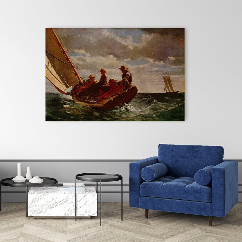 Breezing Up Classic Coastal Ocean Wall Art Print by Winslow Homer - 1 Piece Wrapped Canvas Wall Art, 101.6cm H x 152.4cm W