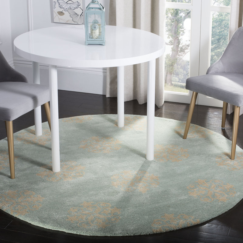 Steve Hand Tufted Wool/Viscose Geometric Rug in Turquoise/Yellow, Round 6'