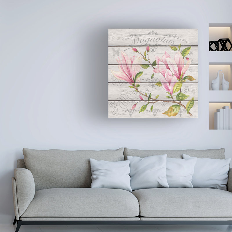 «Pink Magnolias» par Jean Plout - impression sur toile tendue, H 18 po x l 18 po x P 2 po