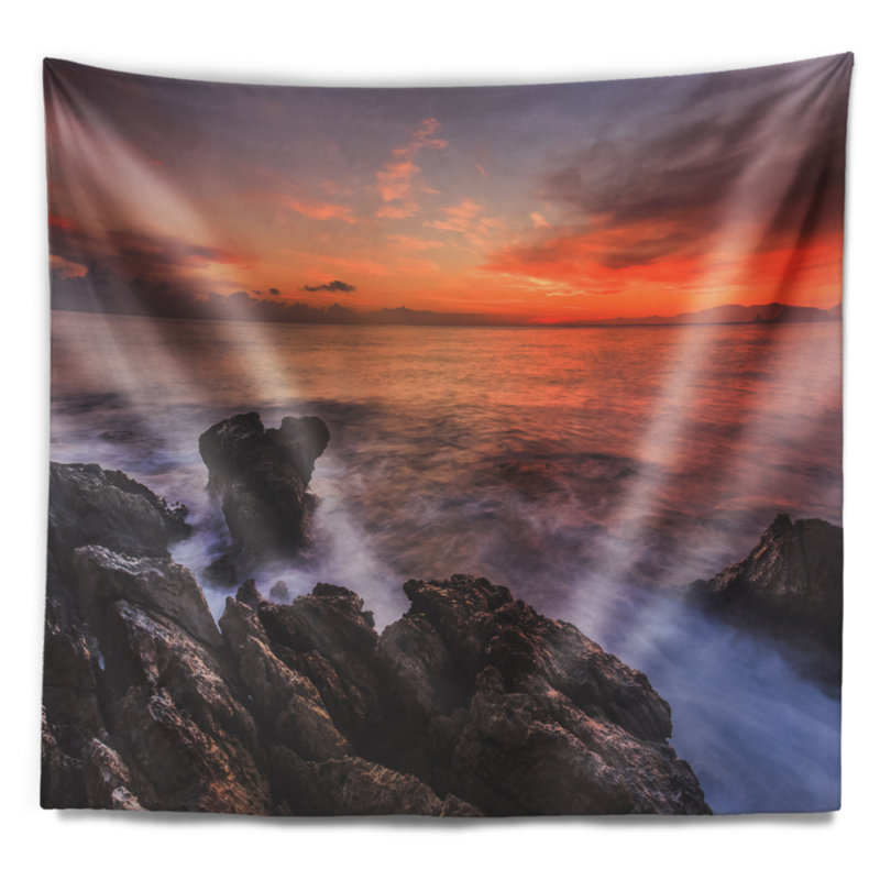 Tapisserie de plage au lever du soleil sur la côte de la Sicile, H 50 po x l 60 po