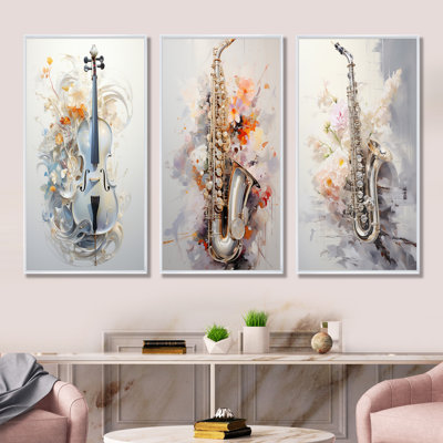 Flutes Whisper Silver Grace - Music Canvas Prints Set Of 3