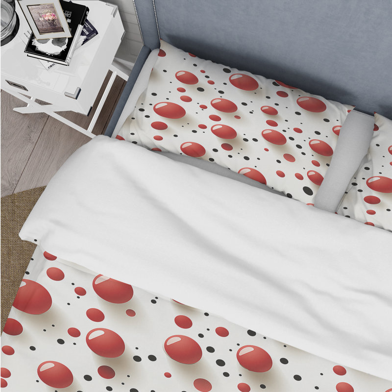 Ensemble de housse de couette à pois Red And White Polka Dots, Housse de couette pour très grand lit et 2 très