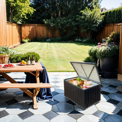 Boîte de rangement extérieure en métal imperméable Harmony, boîte de rangement pour patio, boîte de rangement pour terrasse durable