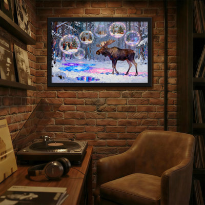 Orignal de Noël forêt d'hiver avec bulles des Fêtes