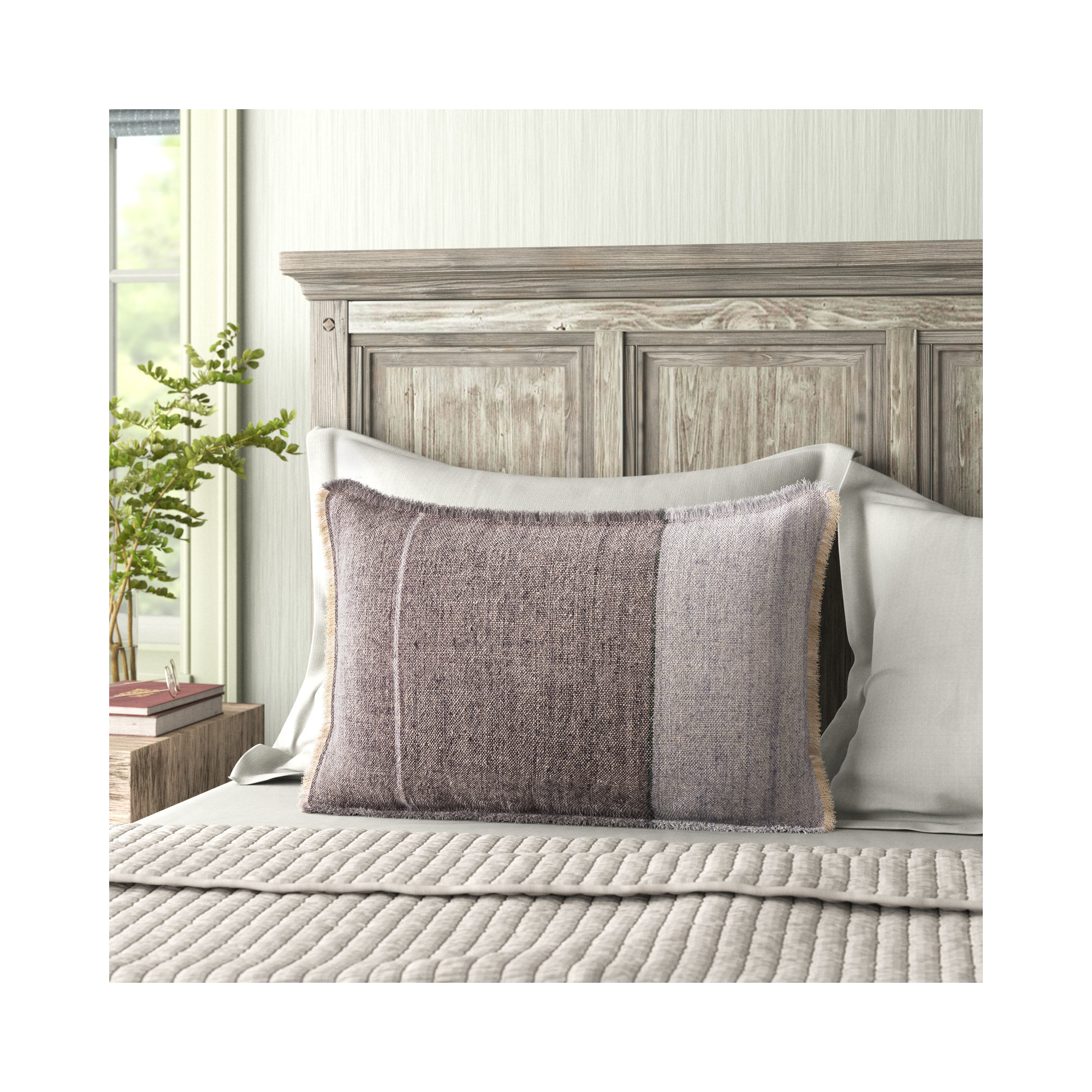 Rockefeller Fringed Linen Throw Pillow, Pillow Cover Only - No Insert, 22" H x 22" W, Gray