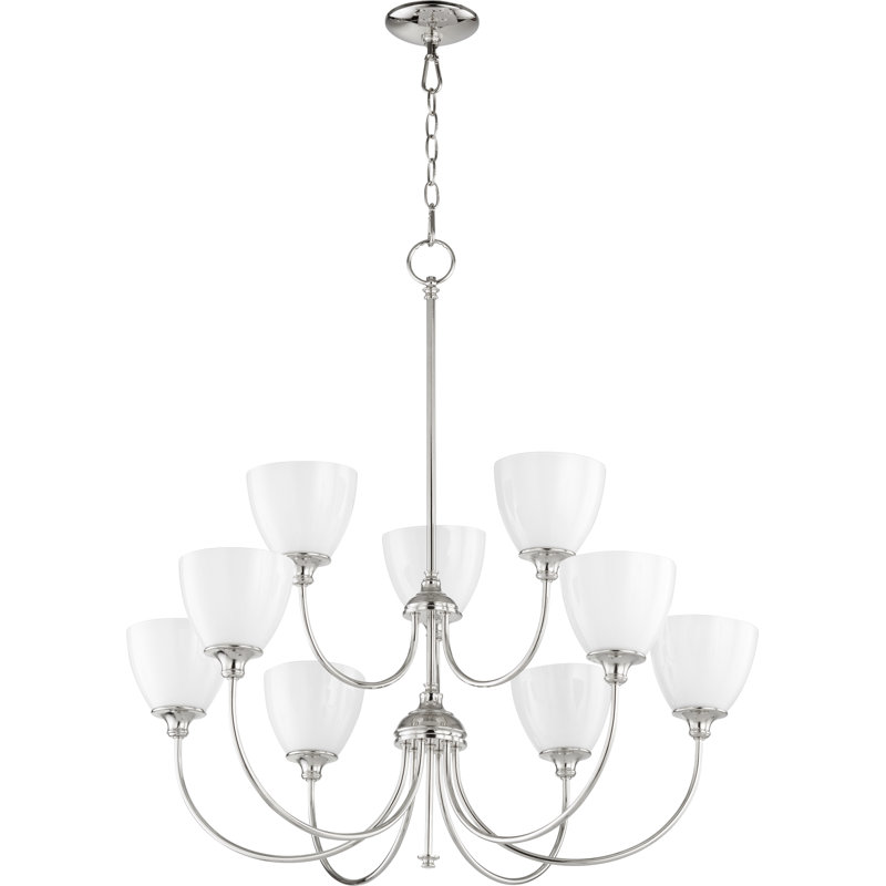 Lustre à niveaux ombrés 9 lumières Dian, Nickel poli