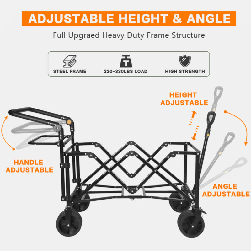 Chariots pliables avec wagons de 140 L pliables avec auvent amovible, chariot pliable avec roues pour tout-terrain avec frein, chariot pliable avec sac isotherme, pour le camping