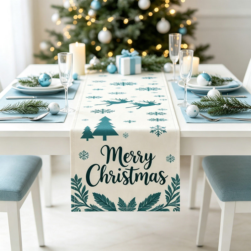 Décorations de Noël Bannières de table en lin de Noël Housse de table de fête pour la table à manger, E