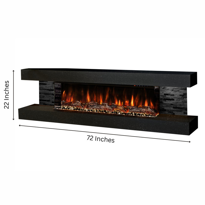 Vegas 72-Inch Wall Mounted Electric Fireplace | Fully Assembled | 3-Sided Panoramic Flame | Remote Control | LED Side Lights