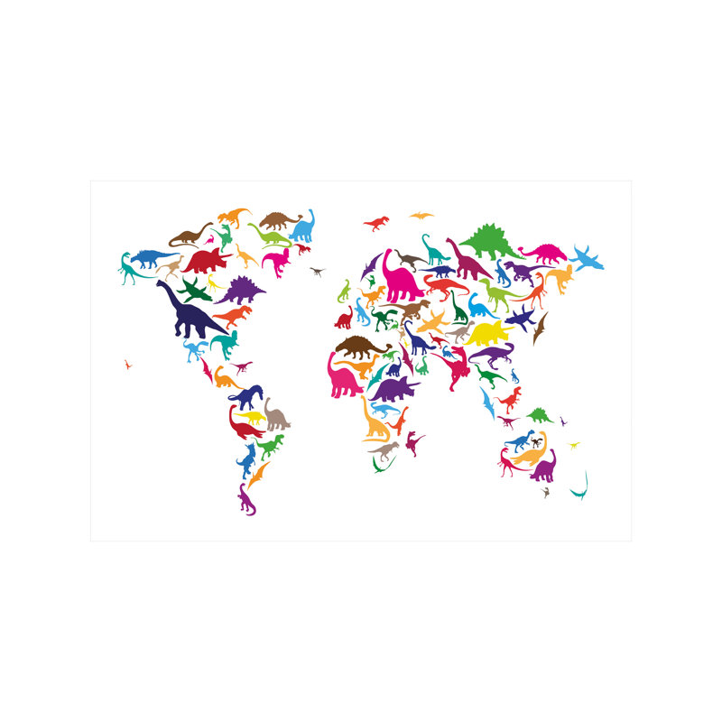 Dinosaur Map Of The World Map II by Michael Tompsett - Print on Canvas, No Frame, 20.32 cm H x 30.48 cm W