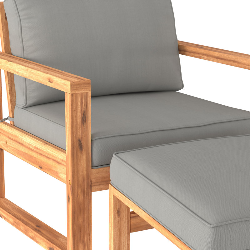 Acacia Wood Patio Lounge Chair and Ottoman and Cushions