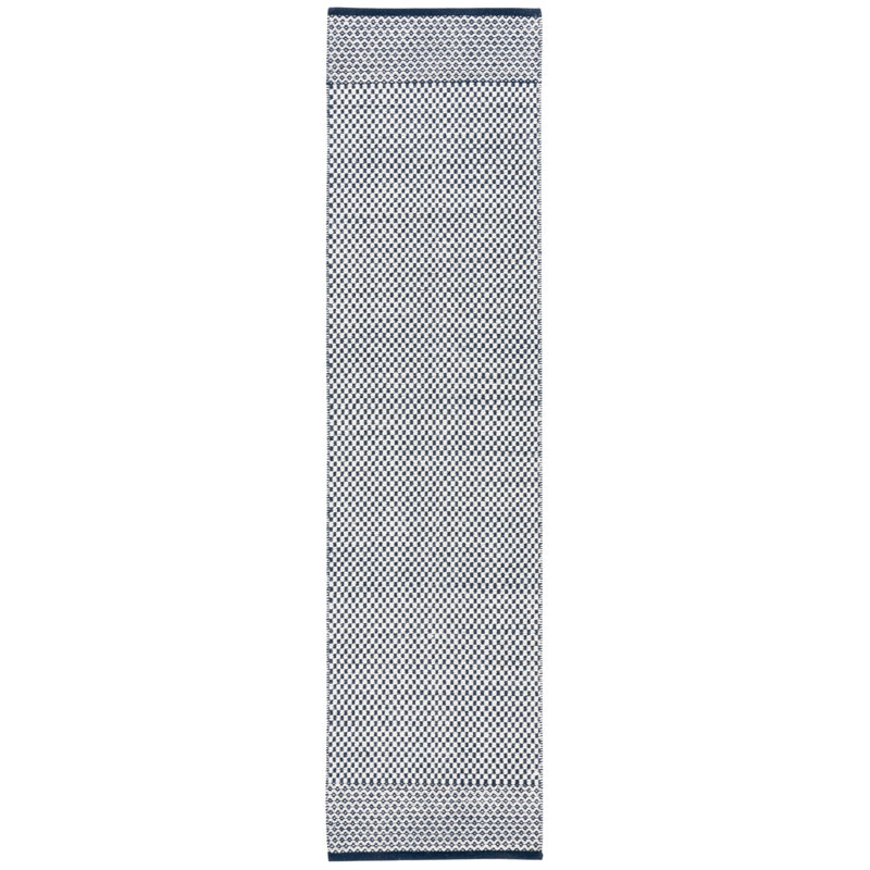 Veropeso Flat Weave Wool/Cotton Geometric Rug in Navy/Ivory/Gray, Runner 2'3" x 9'