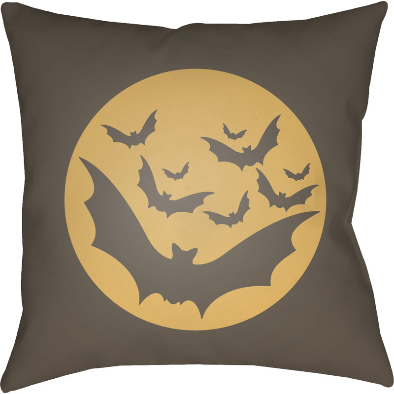  Bats Indoor/Outdoor Throw Pillow, Gray, Orange, 18" H x 18" W x 4" D