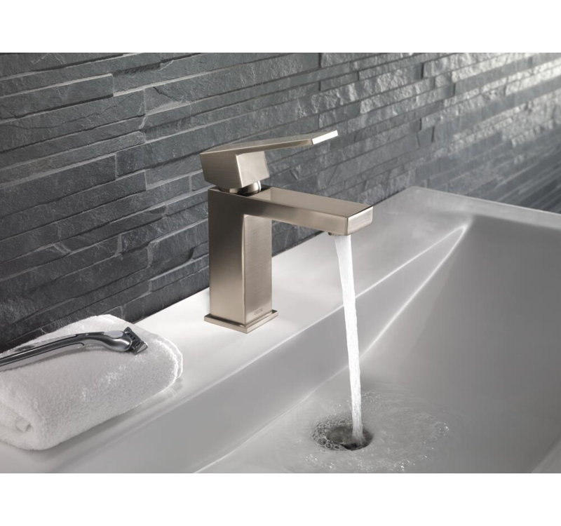 Robinet de salle de bain en nickel brossé Ara, robinet de lavabo monotrou pour meuble-lavabo, ensemble de drain à bouton-poussoir en métal, acier inoxydable