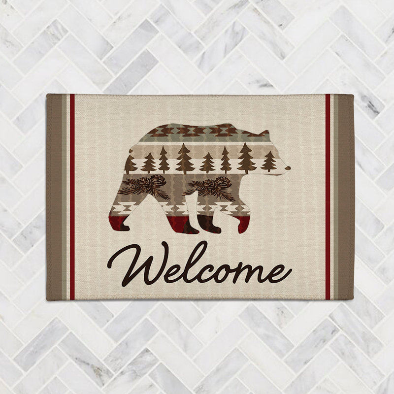 Tribal Lodge Bear Welcome Chenille Indoor Rug, Rectangle 2' x 3'