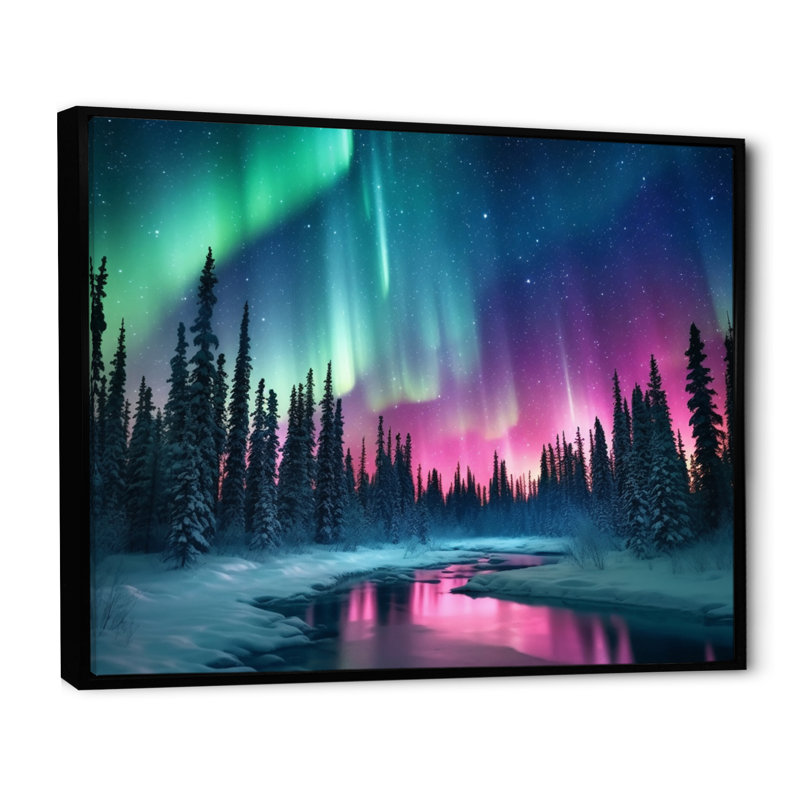 Northern Lights In Alaska II - Alaska, art mural, H 16 po x l 32 po x P 1 po, Cadre flottant noir