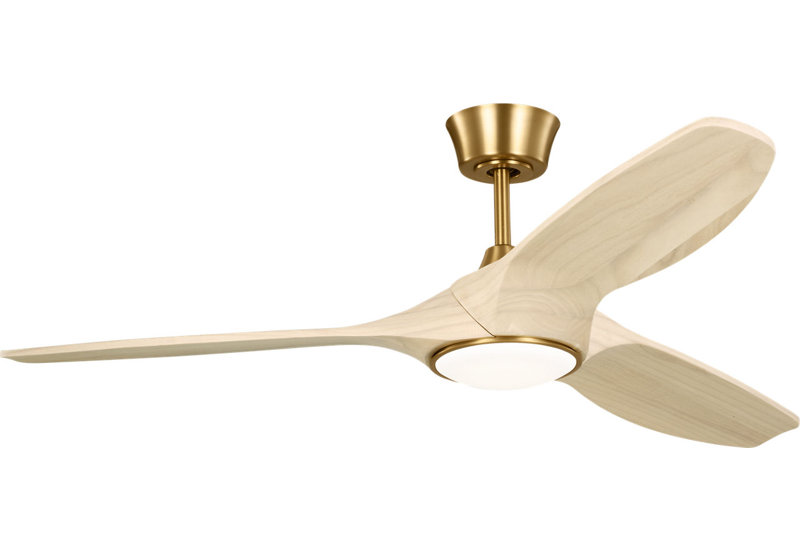Selen Smart LED Ceiling Fan, Washed White Oak, 52" Wide, Burnished Brass