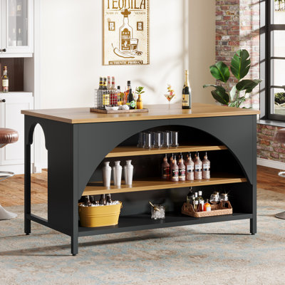 3-tier Home Bar Table With Storage, 55" Modern Counter Height Pub Table For Kitchen Living Room Bistro by Winston Porter