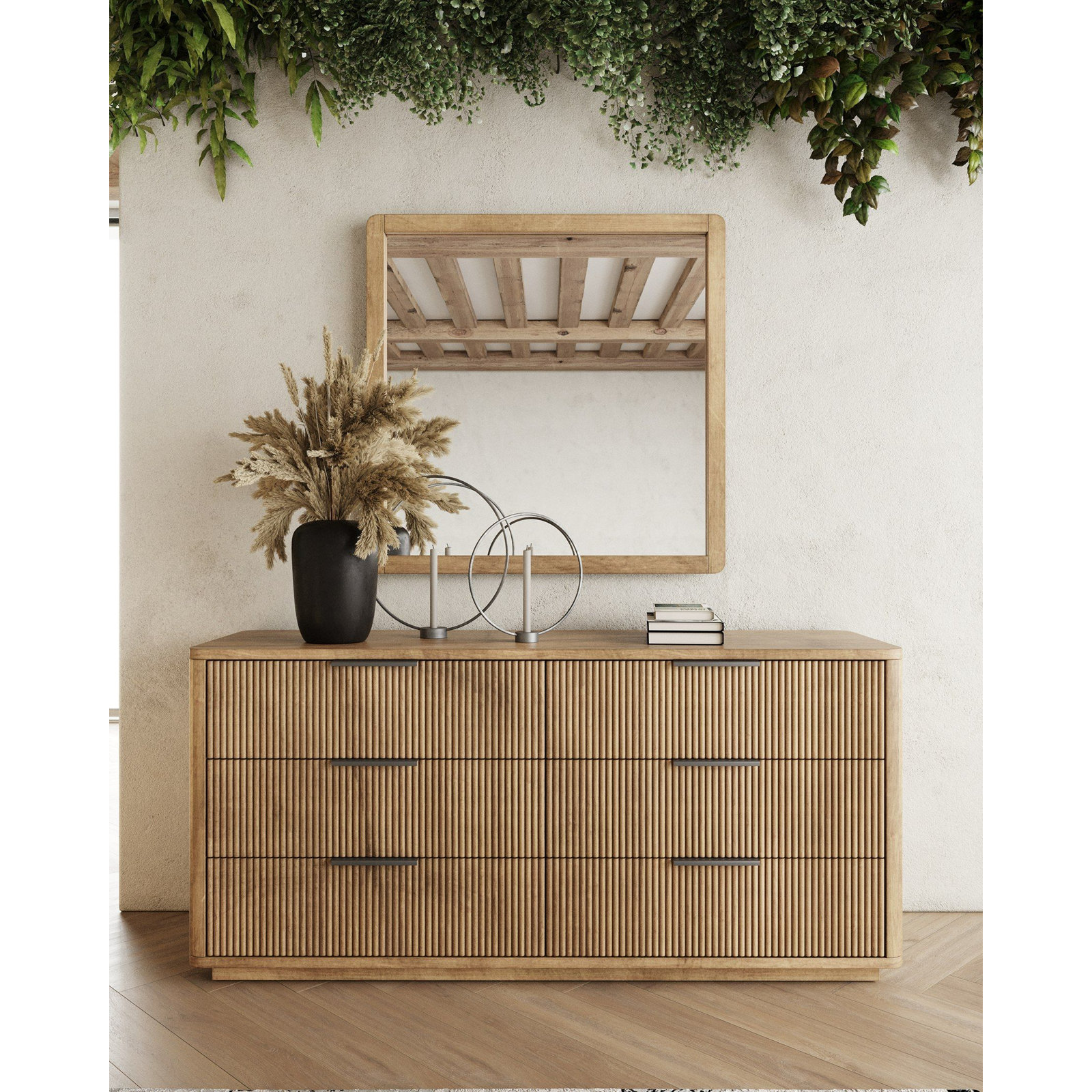 Akira Wood Wall Mirror, White Oak