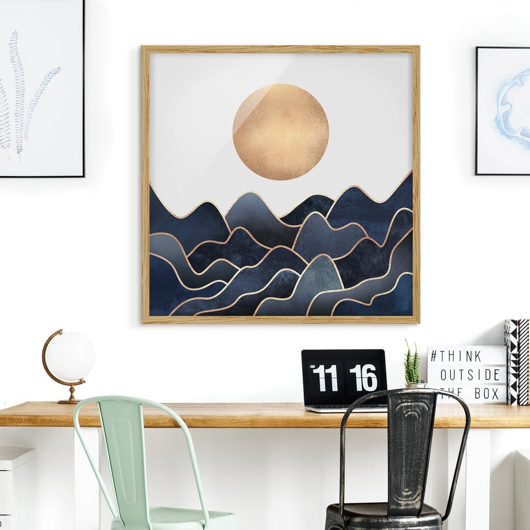 Gerahmtes Poster Golden Sun Blue Waves