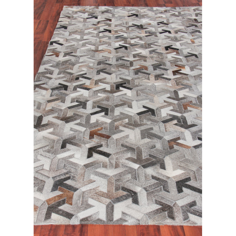 Natural Hide Cowhide Geometric Area Rug, Rectangle 8' x 10'