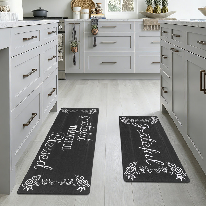 Anti-Fatigue Non-Skid Waterproof Kitchen Mat (Set of 2), Black, Runner 18" x 30" + 18" x 48"