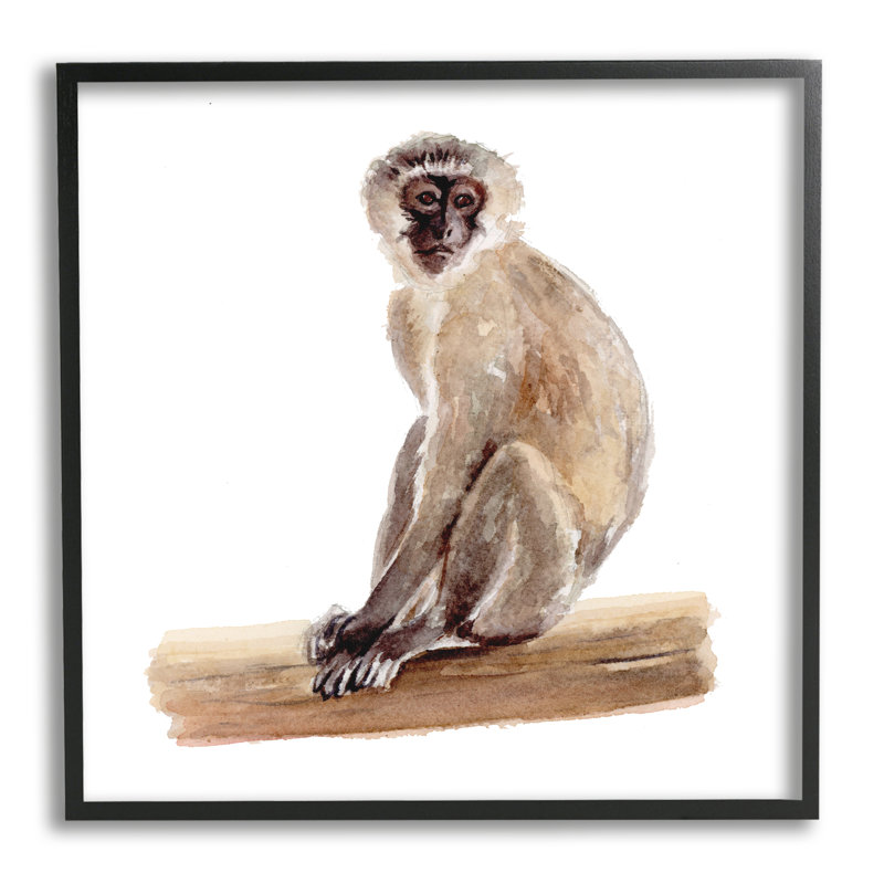 «Langur Monkey Children Nursery Animal» par Fox Hollow Studios - Peinture, Giclée encadrée noir minuit