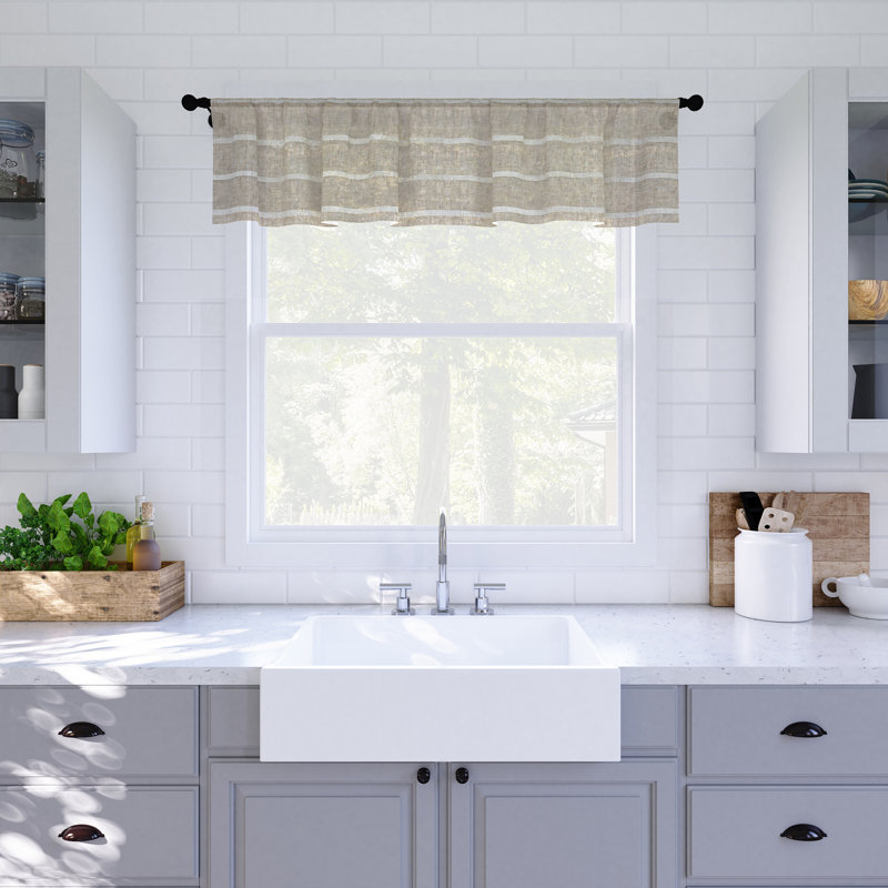 Clean Window Aso Twill Stripe Linen Blend Sheer Rod Pocket Kitchen Curtain Valance, White