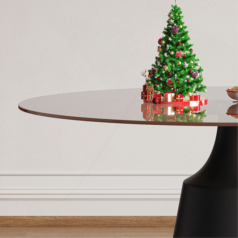 Table de salle à manger ronde de 35 pouces pour petit espace, table à piédestal moderne de style Mid-Century avec plateau en verre noir pour la cuisine, le salon, le thé et le café