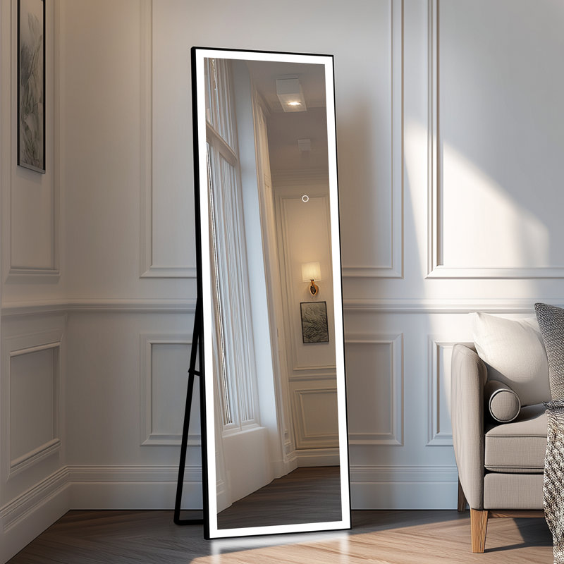 Framed Full-Length LED Mirror with Tempered Glass & Anti-Desilvering – Bright 3-Color Lighting, Stable Multi-Installation