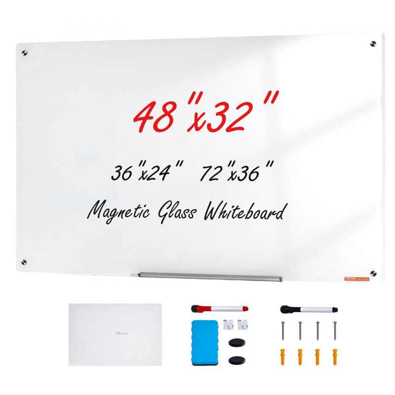 Tableau blanc magnétique en verre, tableau effaçable à sec, Blanc, H 31,50 po x L 47,24 po