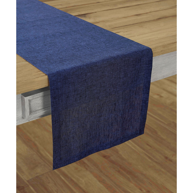 100% Pure Linen Table Runner - Athena, 36" x 14", Chambray Navy
