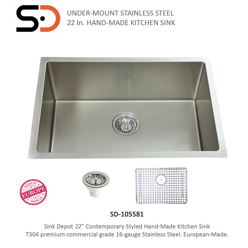 22 " L Undermount Single Bowl Stainless Steel Kitchen Sink
