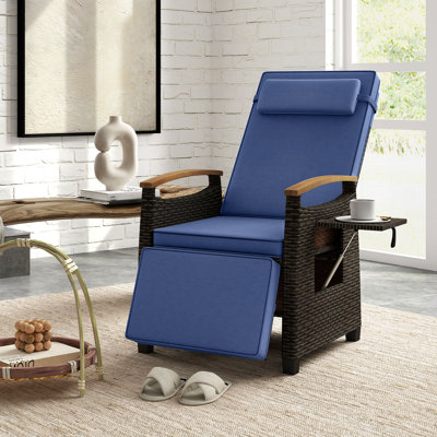  Fauteuil inclinable en osier de patio avec dossier réglable et repose-pieds bleu marine