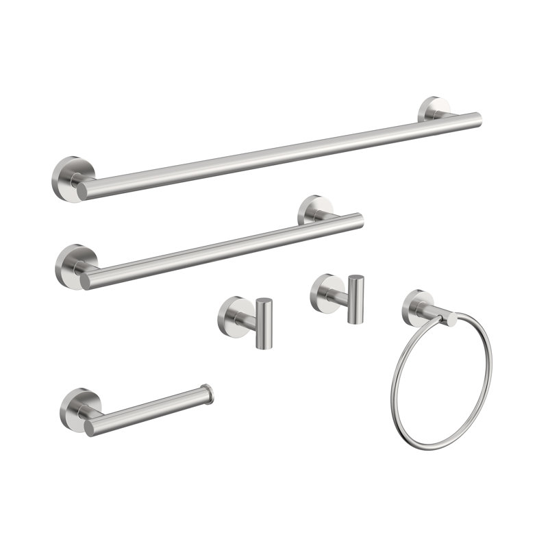 Bathroom Hardware Set 6-Piece Bath Hardware Set With Towel Bar, Towel Ring, Robe Hook, Toilet Paper Holder, Brushed Nickel