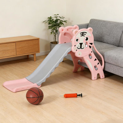 Slide Indoor 3 In 1 With Cartoon Design Safe - Slip And Quick Setup For 18 36 Months Pink Gray Pe Pattern Stable Lightweight Fast Suitable