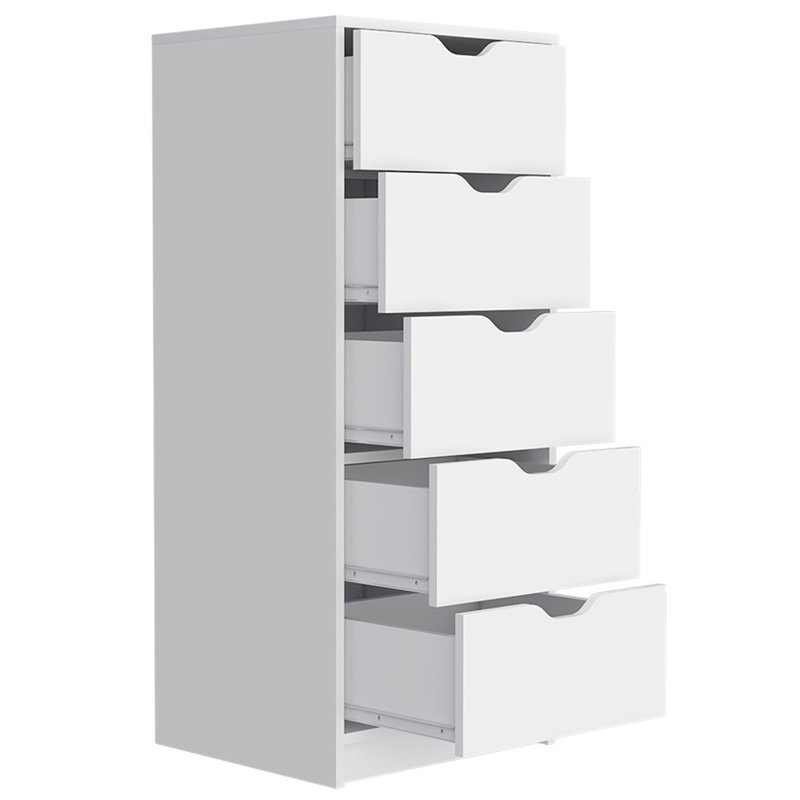 Commode Kamran, cinq tiroirs Narrows, finition blanche, Blanc