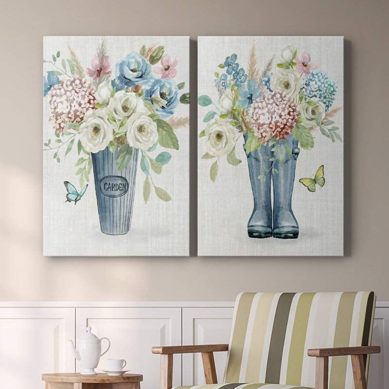 Bouquet de jardin - Toile tendue avec châssis de qualité supérieure - Prêt à être accroché, H 48 po x l 64 po