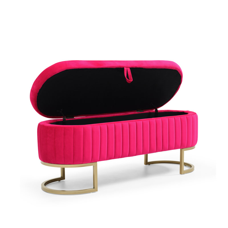 Banc de rangement rembourré en velours, Rose