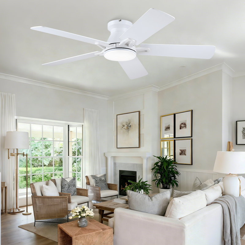 52" 5-blade Low Profile Ceiling Fans With Lights And Remote/App, White
