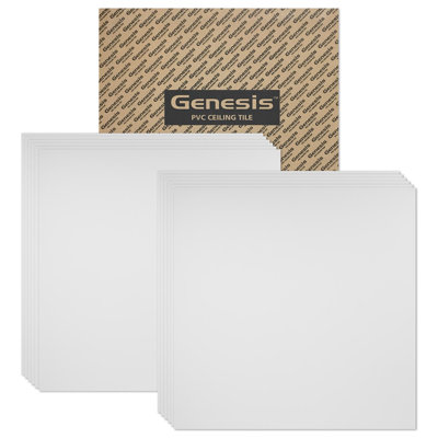 Genesis 2ft x 2ft White Border Fill Ceiling Tiles - Easy Drop-In Installation – Waterproof, Washable and Fire-rated - High-Grade PVC to Prevent Breakage - Package of 12 Tiles