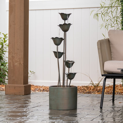 XBrand 35" Tall Metal Sculptural Multi-tiered Flower Water Fountain, Silver