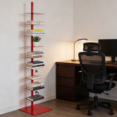 Metal Spine Bookshelf, 9-Tier Vertical Bookshelf, Rotatable Vertical Bookshelf